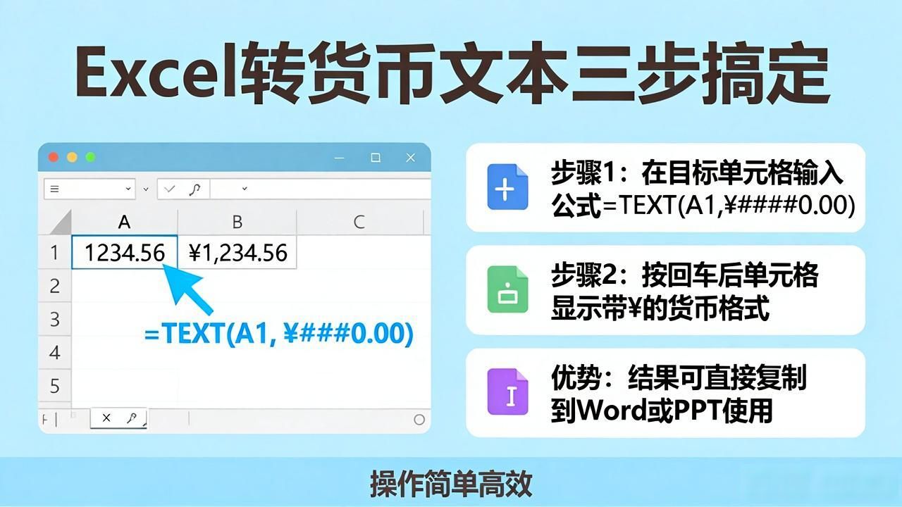 TEXT函数金额文本格式_数字粘贴成货币文字_Excel货币格式转换